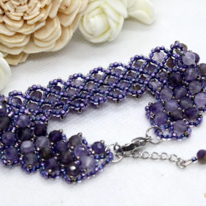 Ametystowa bransoletka z kamieni naturalnych