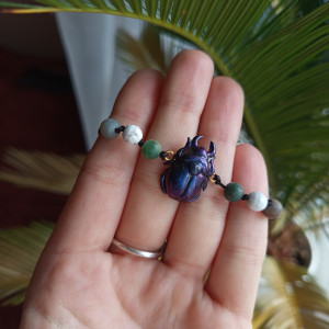 bransoletka żuczek z agatem i holwitem . idealna na prezent, magic, fantasy, goblincore, fairycore