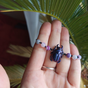 bransoletka żuczek z agatem . idealna na prezent, magic, fantasy, goblincore, fairycore