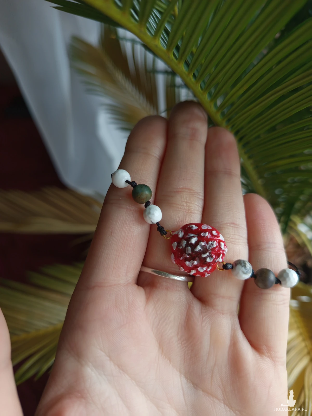 bransoletka z muchomorkiem z holwitem i agatem. idealna na prezent, magic, fantasy, goblincore, fairycore