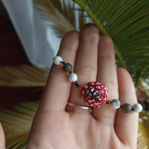 bransoletka z muchomorkiem z holwitem i agatem. idealna na prezent, magic, fantasy, goblincore, fairycore