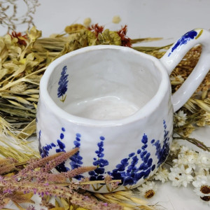 Ręcznie robiony kubek, duża filiżanka w kwiaty, lawenda, szałwia, cottagecore, sielski, handmade