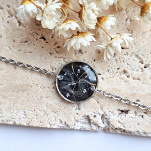 Bransoletka z żywicy kółko z dmuchawcem srebrna