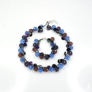 6958 Efektowny Komplet 'Oceaniczna Poświata' – Naszyjnik i Bransoletka z Lśniącego Szkła