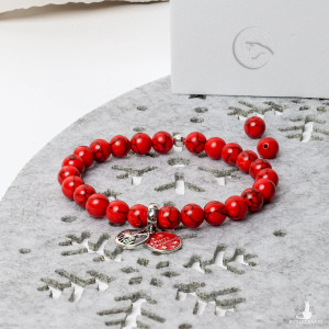 Bransoletka Damska Howlit Czerwony z Dodatkami Srebra 925