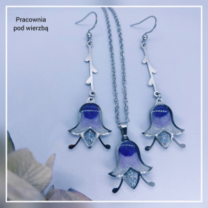 komplet biżuterii ręcznie malowanej kwiaty dzwoneczki stal żywica