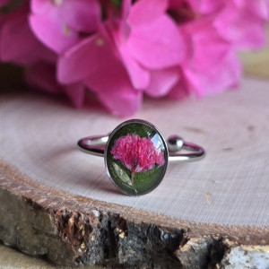 Wieczne kwiaty srebrny pierścionek regulowany kwiaty z kwiatami kwiatem gipsówka różowa