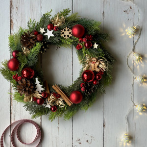 Bożonarodzeniowy wianek, dekoracja na ścianę, drzwi