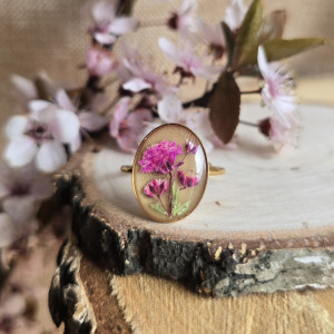 Złoty pierścionek regulowany kwiaty z kwiatami kwiatem różowa gipsówka