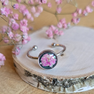 Wieczne kwiaty srebrny pierścionek regulowany kwiaty z kwiatami kwiatem gipsówka różowa