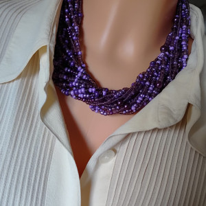 Naszyjnik Perły Fiolet Preciosa Szklane Koraliki 25.166