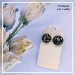 Kolczyki sztyfty węgiel i złoto stal szlachetna