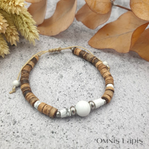 Bransoletka etno - howlit i drewno egzotyczne
