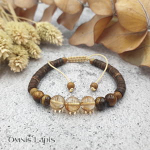 Bransoletka etno - cytryn i drewno egzotyczne