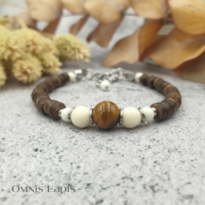 Etniczna bransoletka - tygrysie oko i bawola kość
