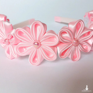 Opaska do włosów z kwiatami różowa 1-33