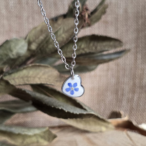 Srebrna zawieszka srebrny wisiorek z niezapominajką niezapominajka serce