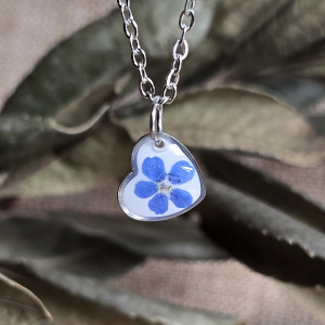 Srebrna zawieszka srebrny wisiorek z niezapominajką niezapominajka serce