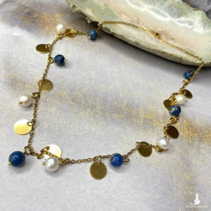 Naszyjnik łańcuszek z perłami i jaspisem c1346