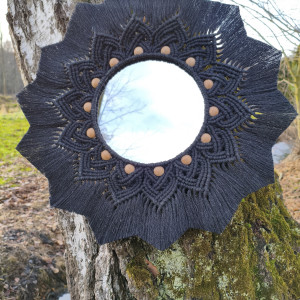 Boho makramowa mandala z lusterkiem NOCNE ZWIERCIADŁO