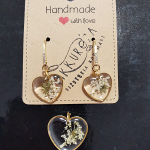 Komplet serduszek dzika marchew żywica białe kwiaty