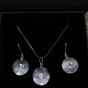 Złoty komplet z niezapominajkami niezapominajki kulki