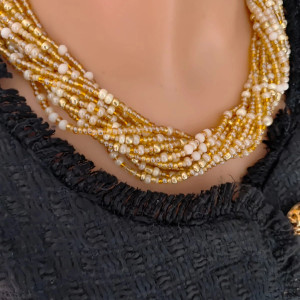 Naszyjnik Perłowe Złote Szklane Korale 25.171