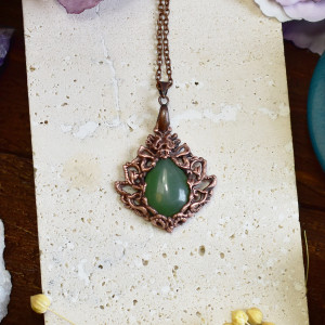 Miedziany wiktoriański wisiorek z awenturynem #357