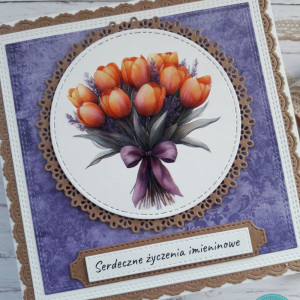 Kartka imieninowa (lub na inną okazję) z bukietem herbacianych tulipanów