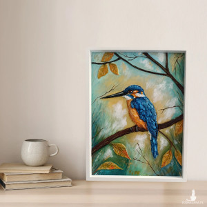 Zimorodek - obraz strukturalny 30x40 w białej ramie