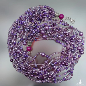 Naszyjnik Duży Perły Fioletowe Szkło 25.176