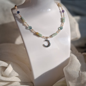 Naszyjnik księżycowy Fluoryt i Amazonit