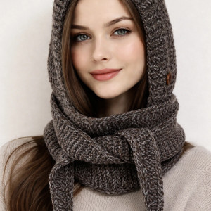 Balaclava kominiarka kaptur z szalikiem zamiast czapki handmade