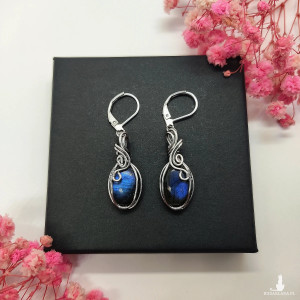 Kolczyki Labradoryt stal chirurgiczna wirewrapping handmade