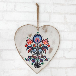 Serce ręcznie malowane koguty łowickie