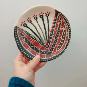 kolorowy talerz folk ceramiczna podstawka dekor