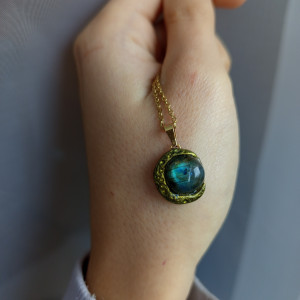 Naszyjnik księżyc z labradorytem. Idealny na prezent, Magic, fantasy, goblincore, drgon, Fairycore