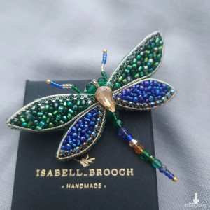 Urocza broszka WAŻKA szmaragdowo-kobaltowa