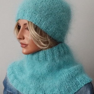 Czapka i komin jasny turkus