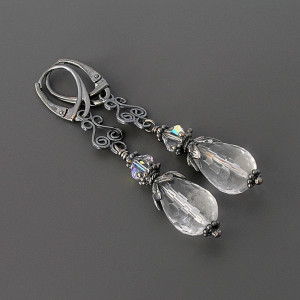 Kolczyki Scarlett, krople kwarcu, kryształki, srebro 925, kolekcja Przeminęło z Wiatrem