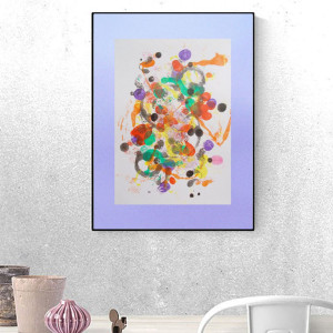 kolorowa grafika do loftu, obraz abstrakcja, nowoczesna dekoracja do domu,  abstrakcyjny rysunek malowany ręcznie, styl memphis obraz 30x40, oryginalny obrazek A3