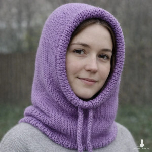 Balaclava oversize kominiarka kaptur zamiast czapki z merino piękny liliowy