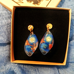 Długie kolczyki wiszące handmade z prawdziwymi kwiatami kocanki