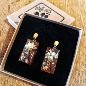 Długie kolczyki wiszące handmade z prawdziwymi kwiatami