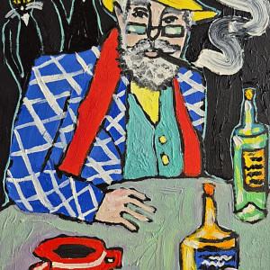 obraz ręcznie malowany portret dziadka czarne koty wiedzą więcej