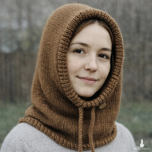 Balaclava oversize kominiarka kaptur zamiast czapki z merino camel