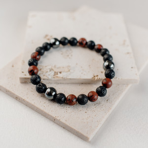 Bransoletka męska agat lawa hematyt