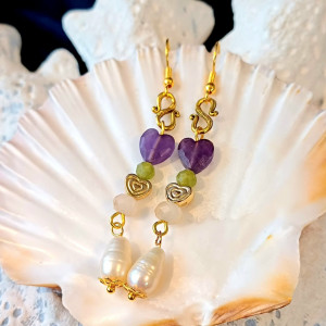 kolczyki z sercem z ametystu - idealne na Walentynki