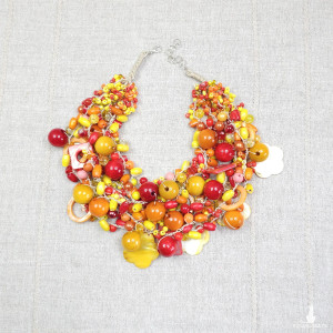 6976 Słoneczny Naszyjnik Boho – Soczysta Pomarańcza i Czerwień | Handmade