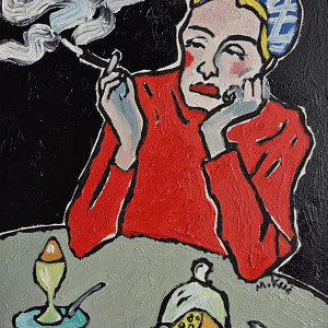 obraz ręcznie malowany portret myśli unoszą się wolniej niż dym